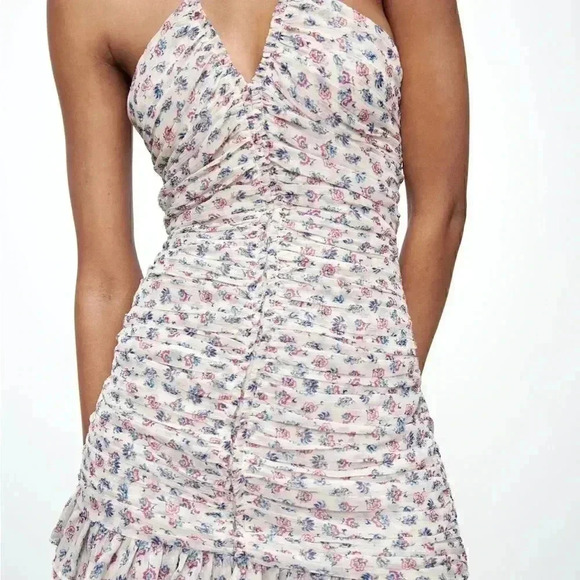 ZARA METALLIC THREAD DRAPED PRINT DRESS M - Picture 3 of 9